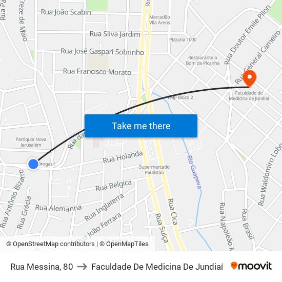 Rua Messina, 80 to Faculdade De Medicina De Jundiaí map