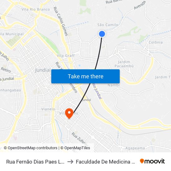 Rua Fernão Dias Paes Leme, 481 to Faculdade De Medicina De Jundiaí map