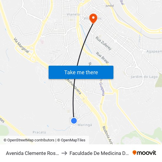 Avenida Clemente Rosa, 1146 to Faculdade De Medicina De Jundiaí map