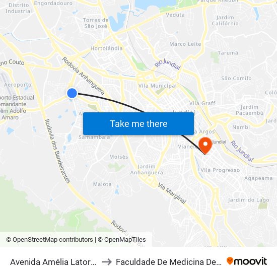 Avenida Amélia Latorre, 760 to Faculdade De Medicina De Jundiaí map