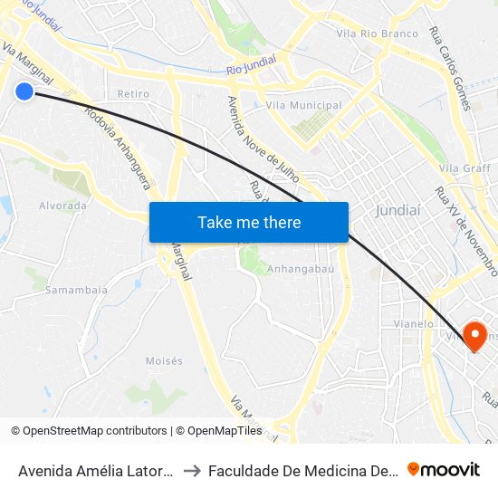 Avenida Amélia Latorre, 327 to Faculdade De Medicina De Jundiaí map