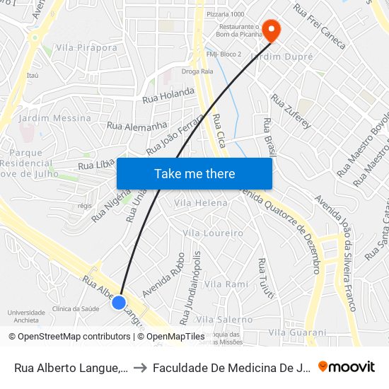 Rua Alberto Langue, 320 to Faculdade De Medicina De Jundiaí map