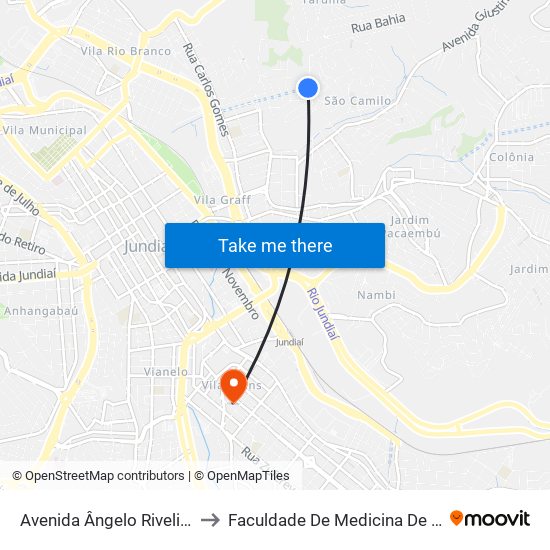 Avenida Ângelo Riveli, 1045 to Faculdade De Medicina De Jundiaí map