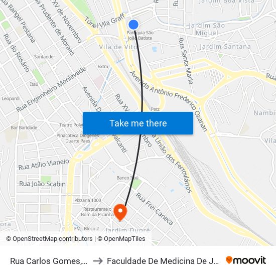 Rua Carlos Gomes, 113 to Faculdade De Medicina De Jundiaí map