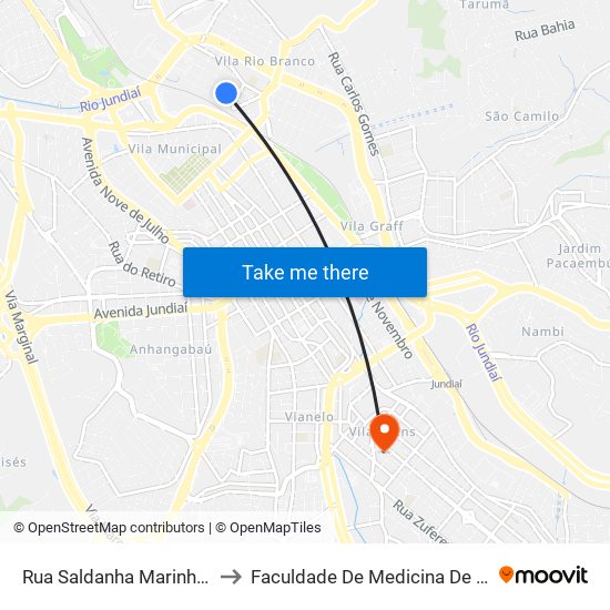 Rua Saldanha Marinho, 185 to Faculdade De Medicina De Jundiaí map