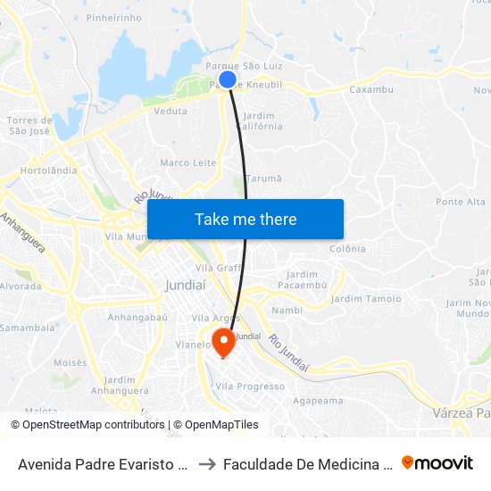 Avenida Padre Evaristo Afonso, 50 to Faculdade De Medicina De Jundiaí map