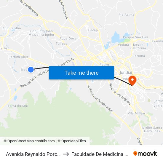 Avenida Reynaldo Porcari, 1425 to Faculdade De Medicina De Jundiaí map