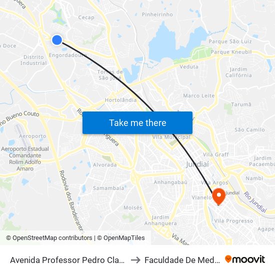 Avenida Professor Pedro Clarismundo Fornari, 2001 to Faculdade De Medicina De Jundiaí map