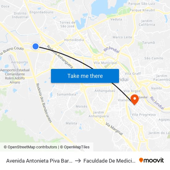 Avenida Antonieta Piva Barranqueiros, 747 to Faculdade De Medicina De Jundiaí map