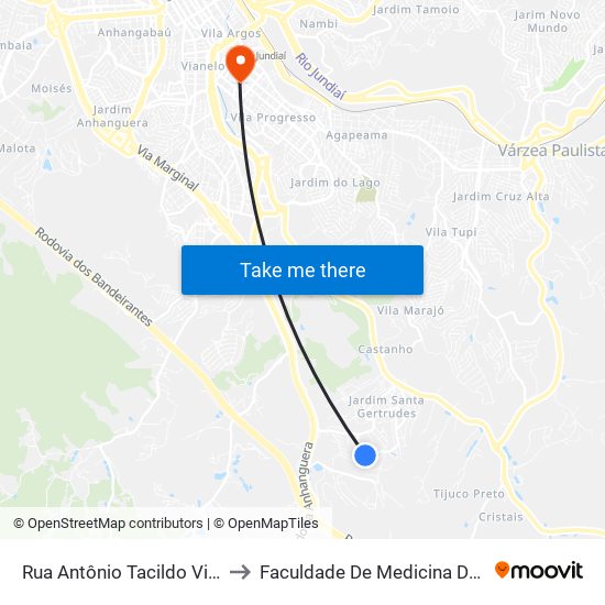 Rua Antônio Tacildo Vion, 744 to Faculdade De Medicina De Jundiaí map