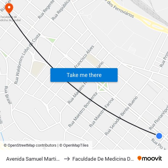 Avenida Samuel Martins, 1024 to Faculdade De Medicina De Jundiaí map