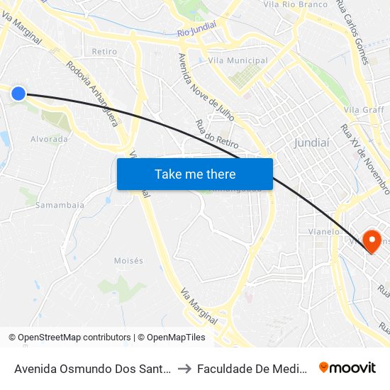 Avenida Osmundo Dos Santos Pellegrini, 1577 to Faculdade De Medicina De Jundiaí map