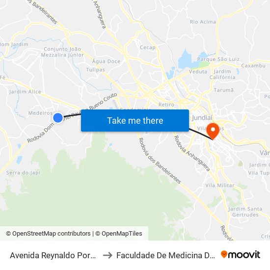 Avenida Reynaldo Porcari, 259 to Faculdade De Medicina De Jundiaí map