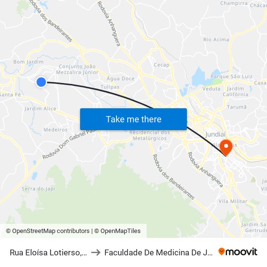 Rua Eloísa Lotierso, 275 to Faculdade De Medicina De Jundiaí map