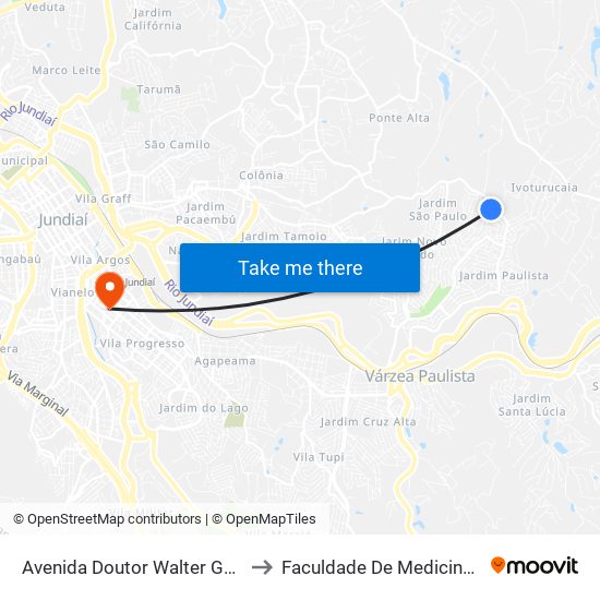 Avenida Doutor Walter Gossner, 5425 to Faculdade De Medicina De Jundiaí map