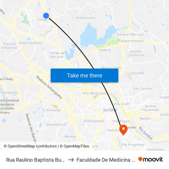 Rua Raulino Baptista Bulhoes, 301 to Faculdade De Medicina De Jundiaí map