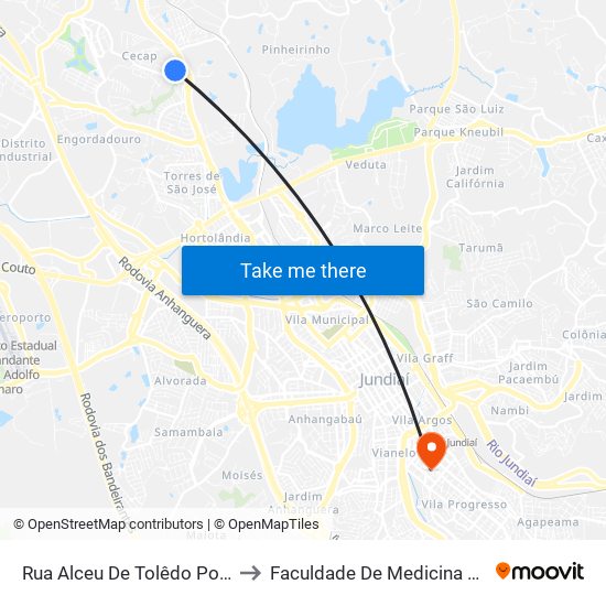 Rua Alceu De Tolêdo Pontes, 200 to Faculdade De Medicina De Jundiaí map