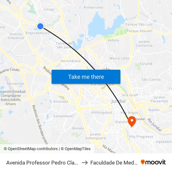 Avenida Professor Pedro Clarismundo Fornari, 1601 to Faculdade De Medicina De Jundiaí map