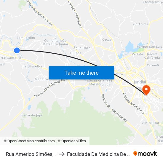 Rua Americo Simões, 1280 to Faculdade De Medicina De Jundiaí map