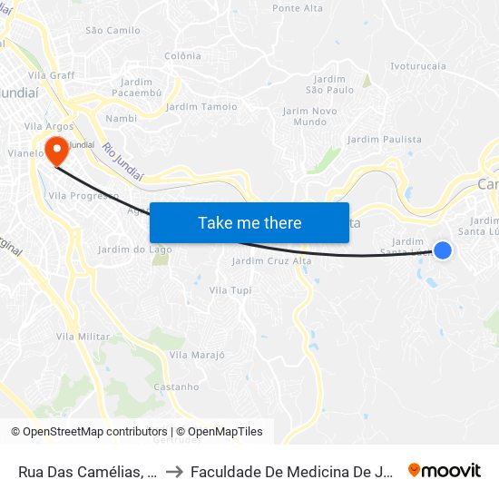 Rua Das Camélias, 219 to Faculdade De Medicina De Jundiaí map