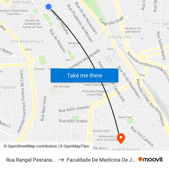 Rua Rangel Pestana, 775 to Faculdade De Medicina De Jundiaí map