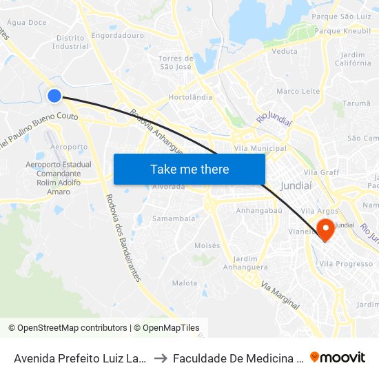 Avenida Prefeito Luiz Latorre, 9455 to Faculdade De Medicina De Jundiaí map