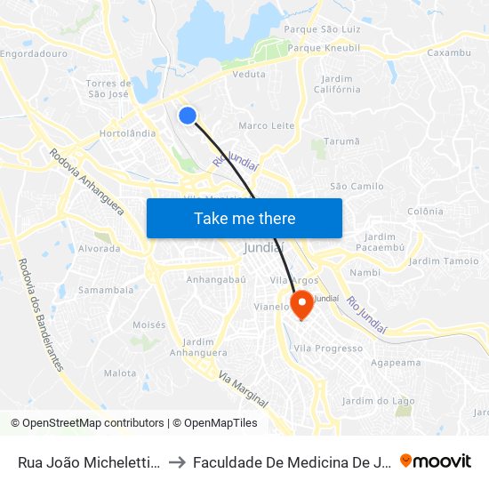 Rua João Micheletti, 111 to Faculdade De Medicina De Jundiaí map