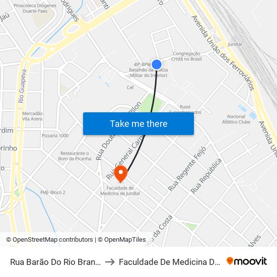 Rua Barão Do Rio Branco, 297 to Faculdade De Medicina De Jundiaí map