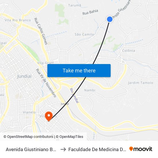 Avenida Giustiniano Borin, 900 to Faculdade De Medicina De Jundiaí map