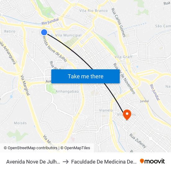 Avenida Nove De Julho, 300 to Faculdade De Medicina De Jundiaí map