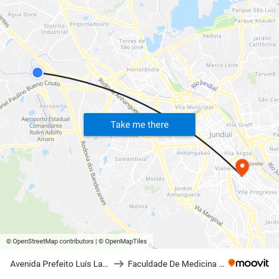 Avenida Prefeito Luís Latorre, 9500 to Faculdade De Medicina De Jundiaí map