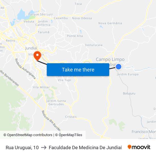 Rua Uruguai, 10 to Faculdade De Medicina De Jundiaí map