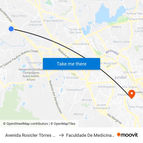 Avenida Rosicler Tôrres Batista, 168 to Faculdade De Medicina De Jundiaí map