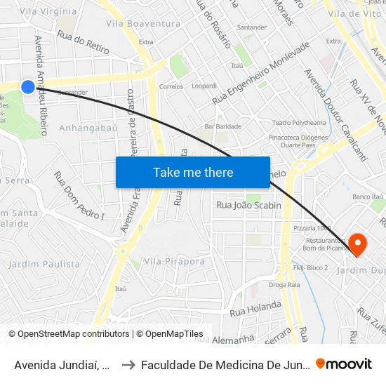 Avenida Jundiaí, 875 to Faculdade De Medicina De Jundiaí map