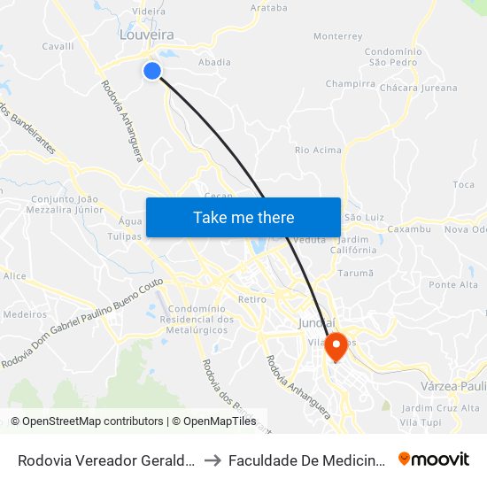 Rodovia Vereador Geraldo Dias, 1235 to Faculdade De Medicina De Jundiaí map