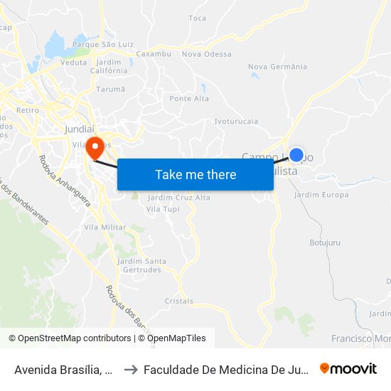 Avenida Brasília, 361 to Faculdade De Medicina De Jundiaí map