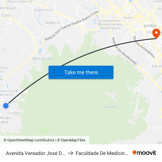 Avenida Vereador José Donato, 2180 to Faculdade De Medicina De Jundiaí map