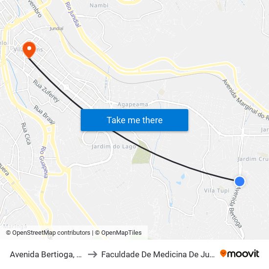 Avenida Bertioga, 881 to Faculdade De Medicina De Jundiaí map