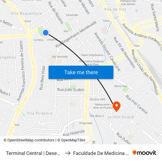 Terminal Central | Desembarque B to Faculdade De Medicina De Jundiaí map