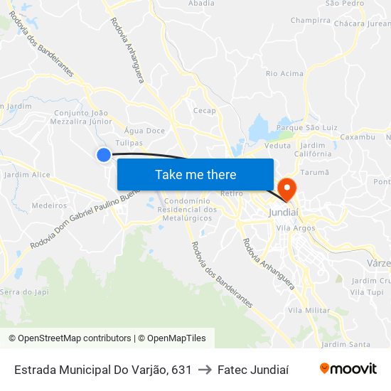 Estrada Municipal Do Varjão, 631 to Fatec Jundiaí map
