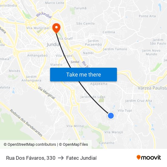 Rua Dos Fávaros, 330 to Fatec Jundiaí map
