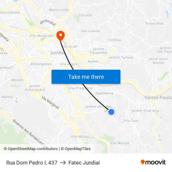 Rua Dom Pedro I, 437 to Fatec Jundiaí map