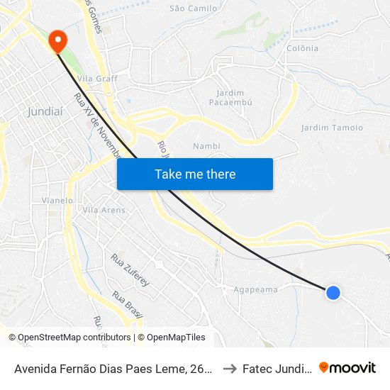 Avenida Fernão Dias Paes Leme, 2671 to Fatec Jundiaí map