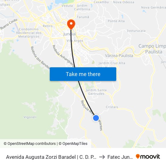 Avenida Augusta Zorzi Baradel | C. D. P. Jundiaí to Fatec Jundiaí map