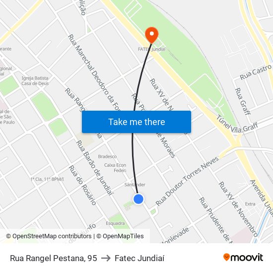 Rua Rangel Pestana, 95 to Fatec Jundiaí map