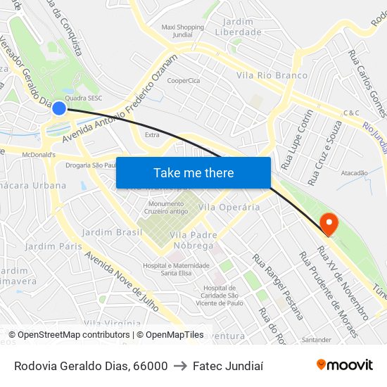 Rodovia Geraldo Dias, 66000 to Fatec Jundiaí map