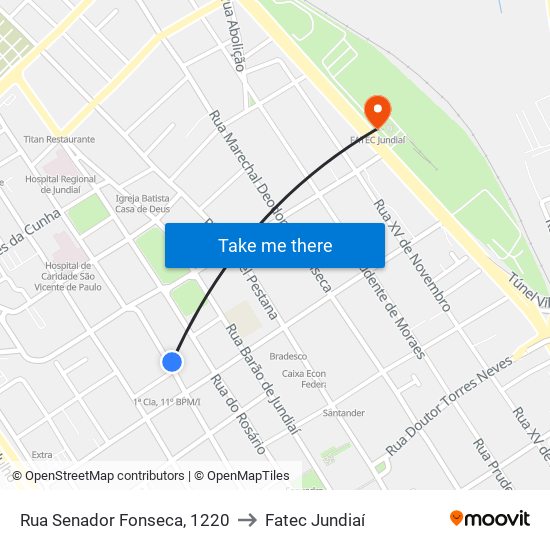 Rua Senador Fonseca, 1220 to Fatec Jundiaí map