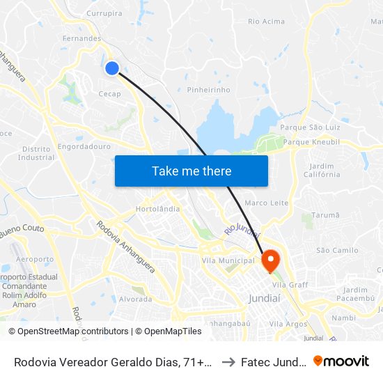 Rodovia Vereador Geraldo Dias, 71+100 to Fatec Jundiaí map