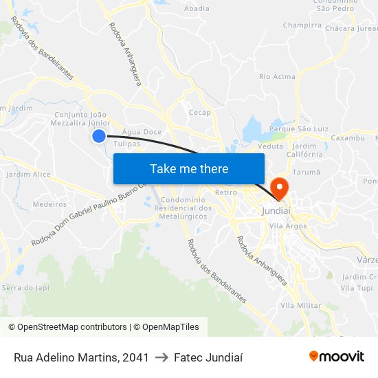 Rua Adelino Martins, 2041 to Fatec Jundiaí map