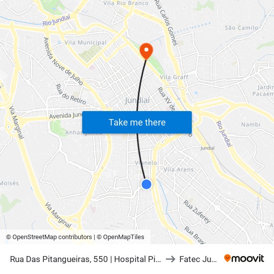 Rua Das Pitangueiras, 550 | Hospital Pitangueiras to Fatec Jundiaí map